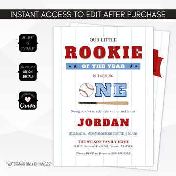 rookie of the year birthday invitation